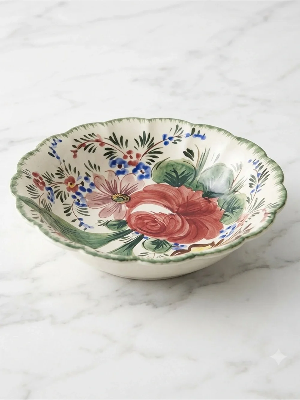 Nove Rose Hand Painted Italian Majolica Serving Bowl 11.5”